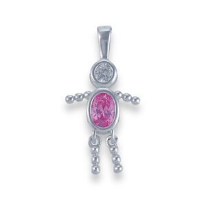 Sterling Silver 925 White Pink Cubic Zirconia October Boy Beaded Charm Pendant